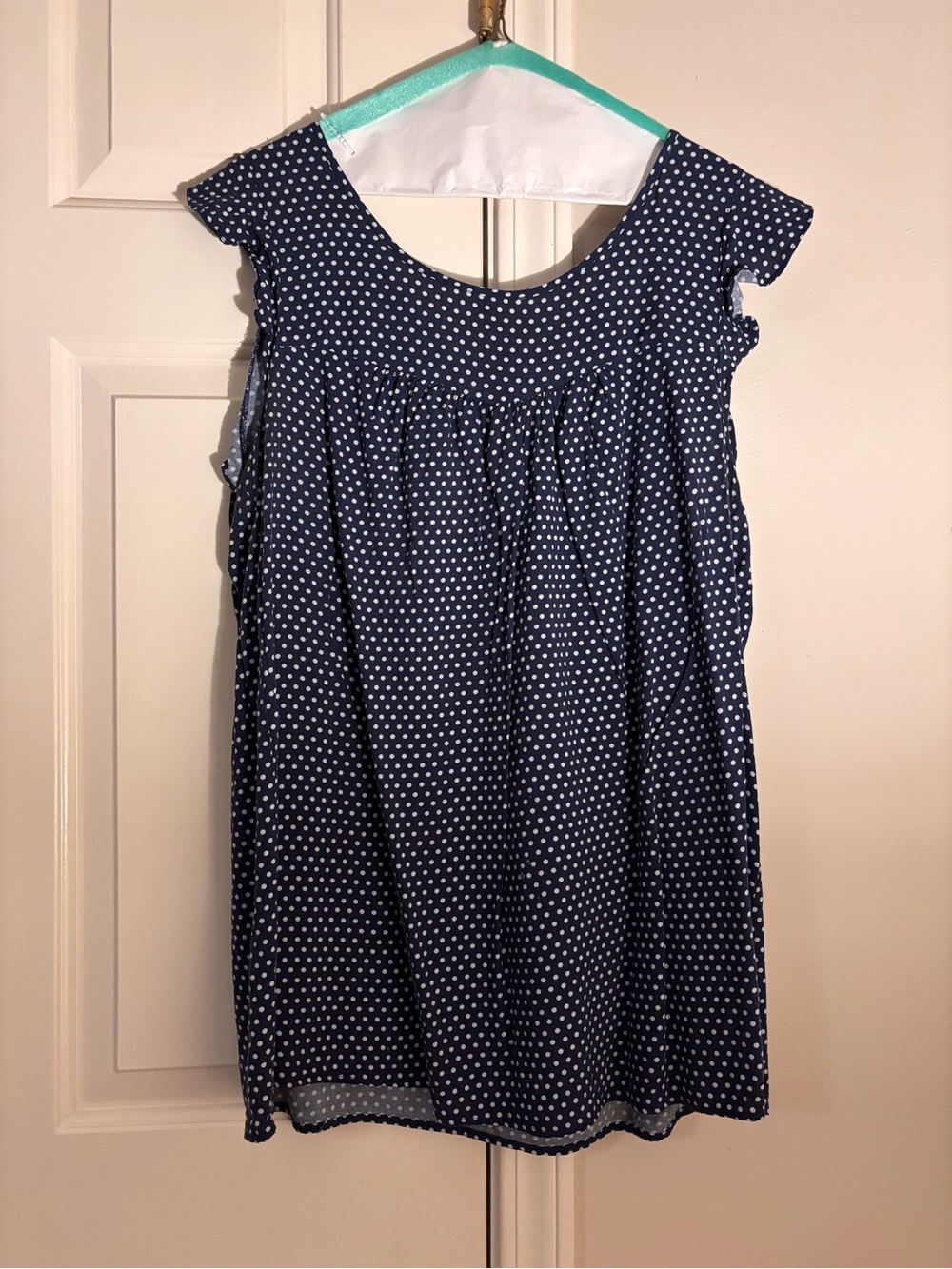 Navy Polka Dot Cap-Sleeve Tunic Top